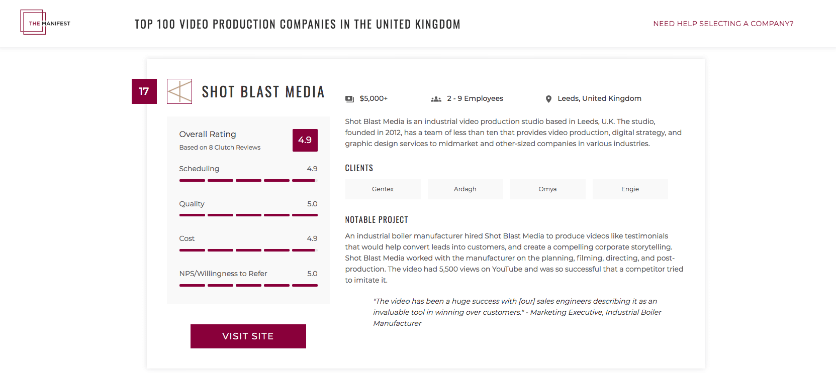 We're In The Top 100 Video Production Companies In The UK 1